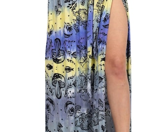 Mushroom Tie-Dye Maxi Skirt – Boho Beach Skirt with Drawstring Waist | Lightweight Rayon Summer Skirt | Hippie Festival Clothing