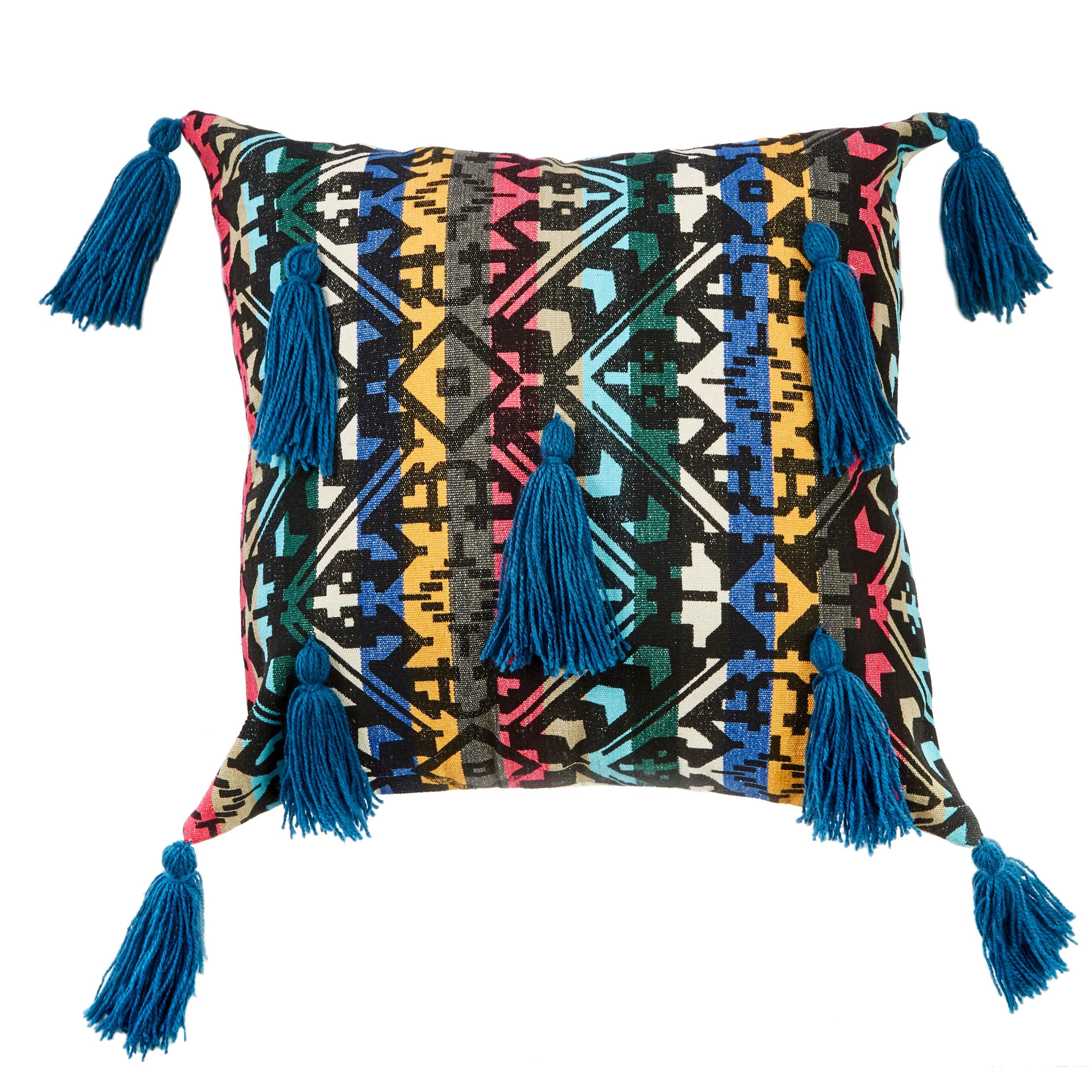 Rainbow Colorful Geo Print Tassel Throw Pillow Boho Cover
