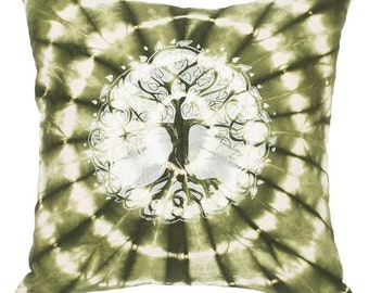 Spiral Tie Dye Throw Pillow Boho Cover With Tree of Life or Elephant