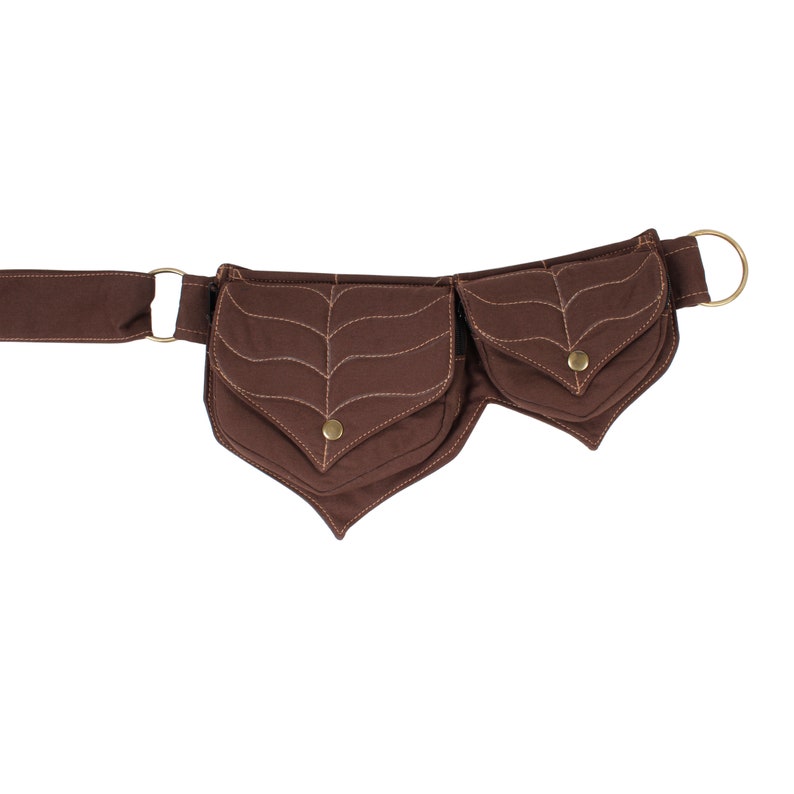 Cotton two Leaf Pocket Waist Belt Brown