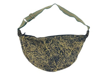 Stonewash Canvas Hobo Bag | Boho Slouchy Shoulder Bag | Vintage-Style Cotton Purse with Adjustable Strap | Black & Olive | Made in Nepal