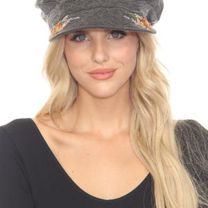 Stonewashed Embroidered Newsboy Cap