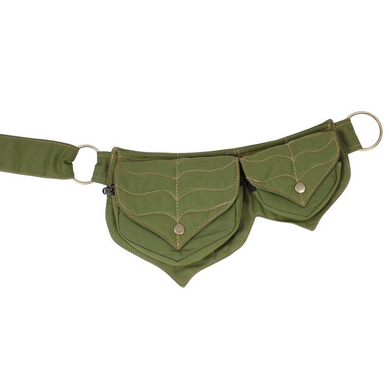 Cotton two Leaf Pocket Waist Belt Sage