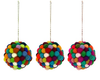 Felt Assorted Ball Ornament, Felt Christmas Ornament, Christmas Decorations: Pack of 3