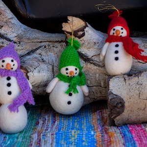 Snowman Felt Ornaments Set of 3 | Handmade Wool Christmas Decorations | Winter Holiday Tree Decor | Eco-Friendly Gift for Her or Home