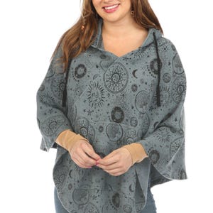 Celestial Cotton Hoodie Poncho - Boho Festival Poncho with Hood