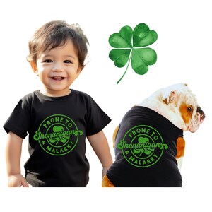 Shenanigans St Patricks Day shirts Matching Dog and owner outfits Pet and human clothing Cat mom tees for people and Dog lover gift March 17