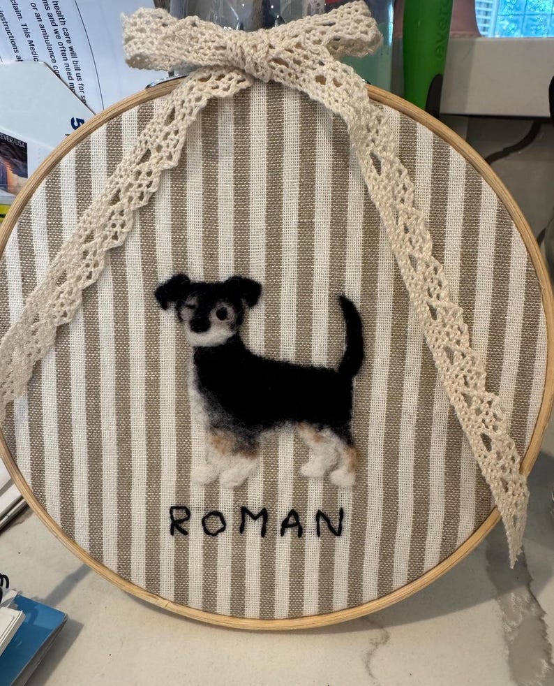 Needle felted dog Embroidered name hoop Labrador Retriever memorial rainbow bridge Personalized embroidery Custom pet parent gift Wall art image 15