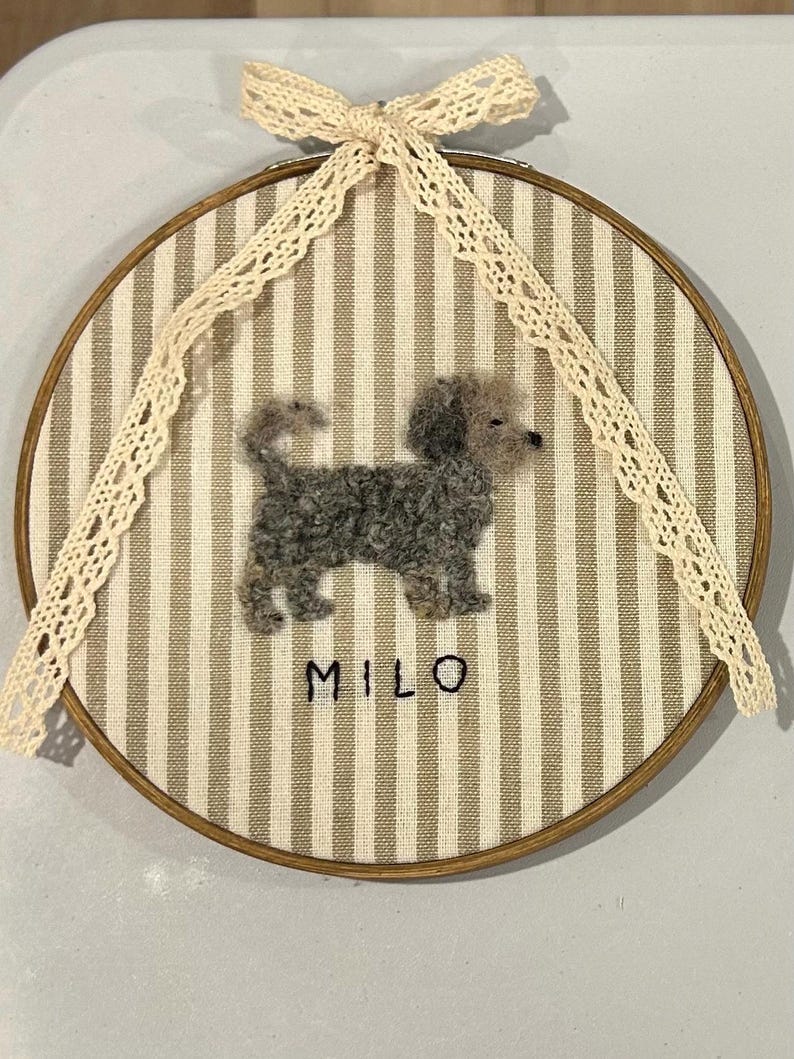 Needle felted dog Embroidered name hoop Labrador Retriever memorial rainbow bridge Personalized embroidery Custom pet parent gift Wall art image 7