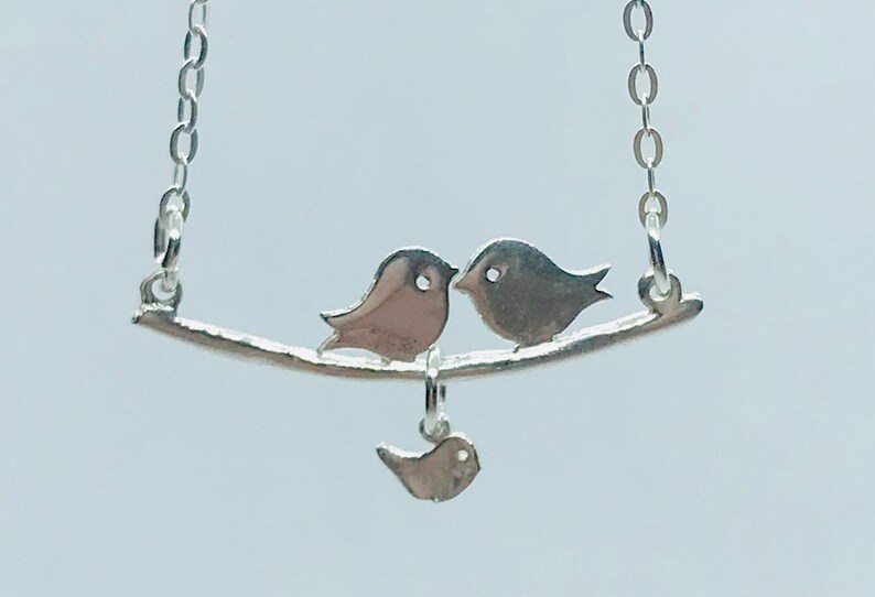 Mama bird and baby bird a family of birds 925 sterling silver necklace Flower girl necklace Be my flower girl lovebirds