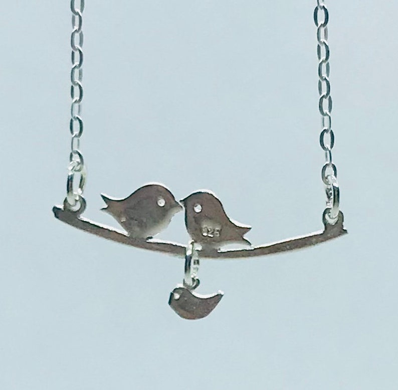 Mama bird and baby bird a family of birds 925 sterling silver necklace Flower girl necklace Be my flower girl lovebirds