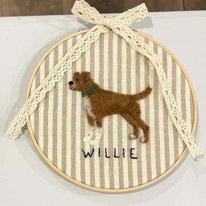 Needle felted dog Embroidered name hoop Labrador Retriever memorial rainbow bridge Personalized embroidery Custom pet parent gift Wall art image 10