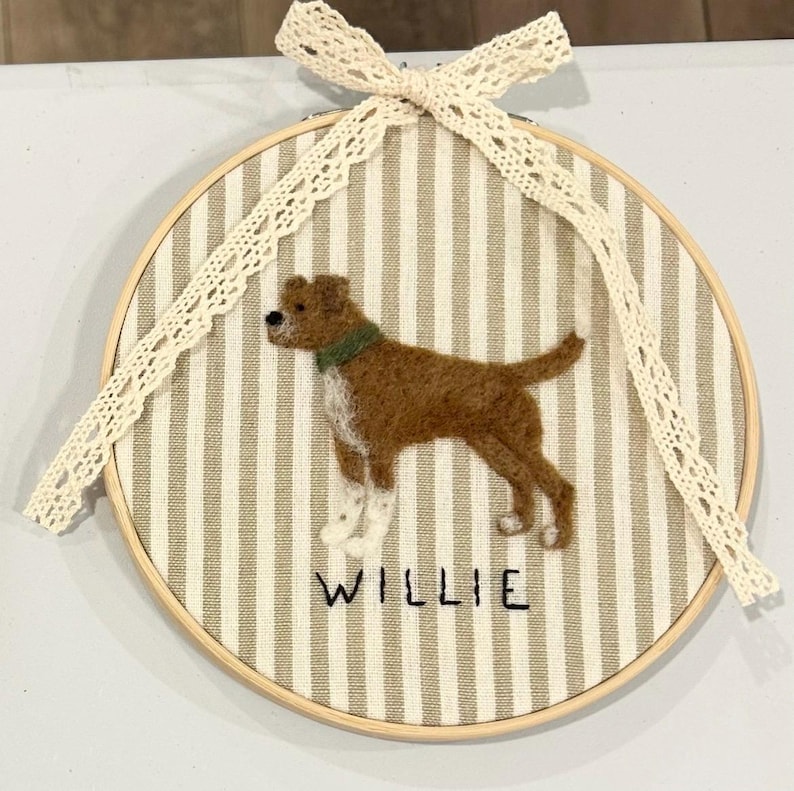 Needle felted dog Embroidered name hoop Labrador Retriever memorial rainbow bridge Personalized embroidery Custom pet parent gift Wall art image 10