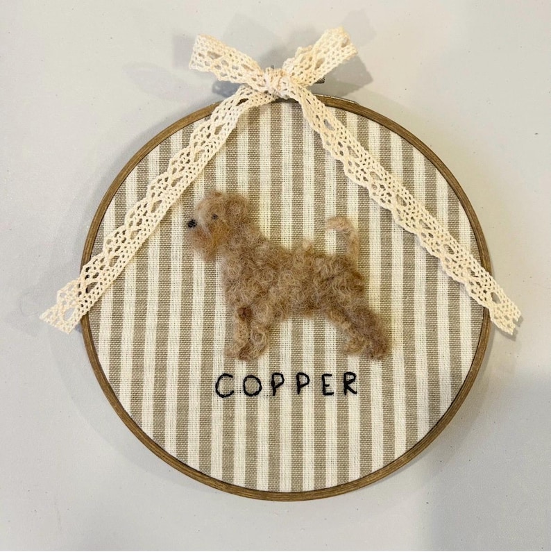 Needle felted dog Embroidered name hoop Labrador Retriever memorial rainbow bridge Personalized embroidery Custom pet parent gift Wall art image 16