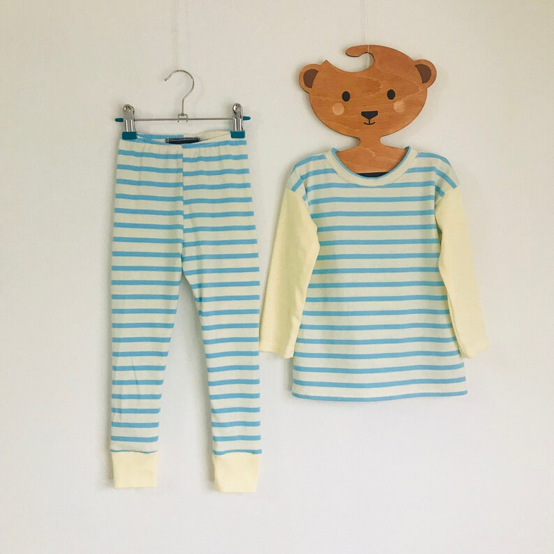 2-3 years size night wear organic cotton Last one blue lounge wear yello Organic Azure stripes pyjamas baby toddler pyjamas natural