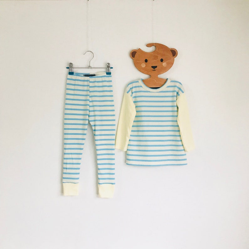 2-3 years size night wear organic cotton Last one blue lounge wear yello Organic Azure stripes pyjamas baby toddler pyjamas natural