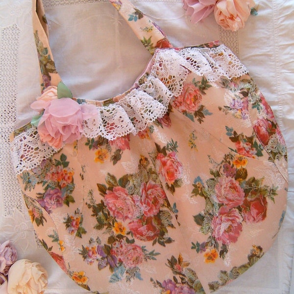 Shabby Chic Pink Roses Tote Bag Sac fait main Shabby Chic Sac à bandoulière Shabby Chic Sacs Sac fourre-tout pour femme