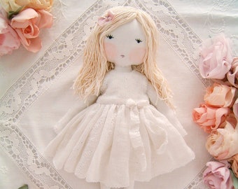 White clothes Handmade cloth dolls Blonde hair rag dolls handmade dolls doll dolls handmade dolls for girls little dolls gifts for girls