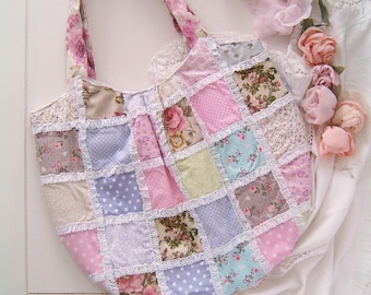 shabby chic tote bag - floral patchwork - vintage lace