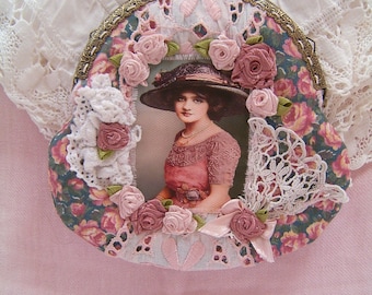Shabby Chic vintage floral rose purse with vintage women image