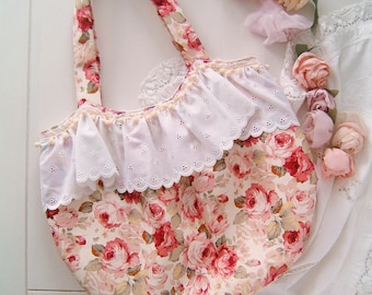 shabby chic tote bag- vintage rose - romantic lace