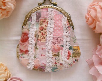 Handmade Shabby Chic Quilted Wallet – Pink Floral Patchwork Purse