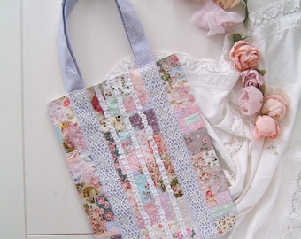shabby chic tote bag- floral quilted - polka dot