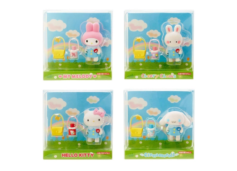 Japan Hello Kitty My Melody Cinnamoroll Cheery Chums Flocking PVC Mini Figure Doll Kindergarten