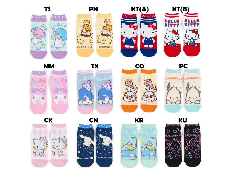 Japan Sanrio Little Twin Stars Pompompurin Hello Kitty My Melody Cinnamoroll Kuromi Pochacco Tuxedo Sam Keroppi Ankle Socks