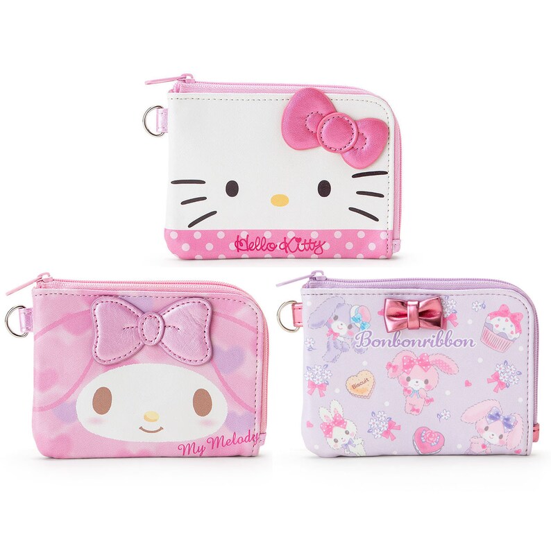 Sanrio Hello Kitty Ribbon Card Holder Case Coin Wallet Purse Cute Zipped