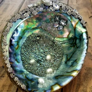 Abalone Jewelry Bowl, Mother Of Pearl, Jeweled Shell Dish-Bowl From Large Abalone Shell, Beach Home Decor, Jewerly Dish