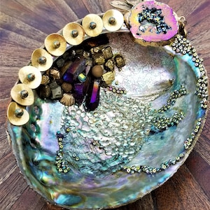 Abalone Jewelry Bowl, Haliotis Iris, Jeweled Shell Dish-Bowl From Large Abalone Shell, Beach Home Decor, Jewelry Dish