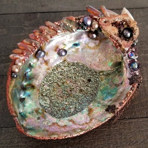 Large Abalone Jewelry Shell, Dragon Bowl, Jeweled Shell Dish-Bowl From Large Abalone Shell, Beach Home Decor, Jewerly Dish