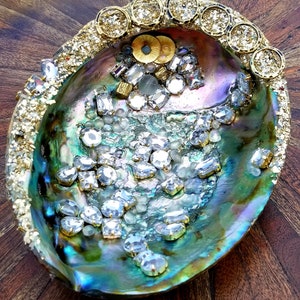 Abalone Jewelry Bowl, Moonstone Shell, Jeweled Shell Dish-Bowl From Large Abalone Shell, Beach Home Decor, Jewerly Dish