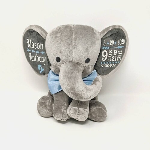 Birth Announcement Stuffed Animal New Baby Gift Elephant Etsy