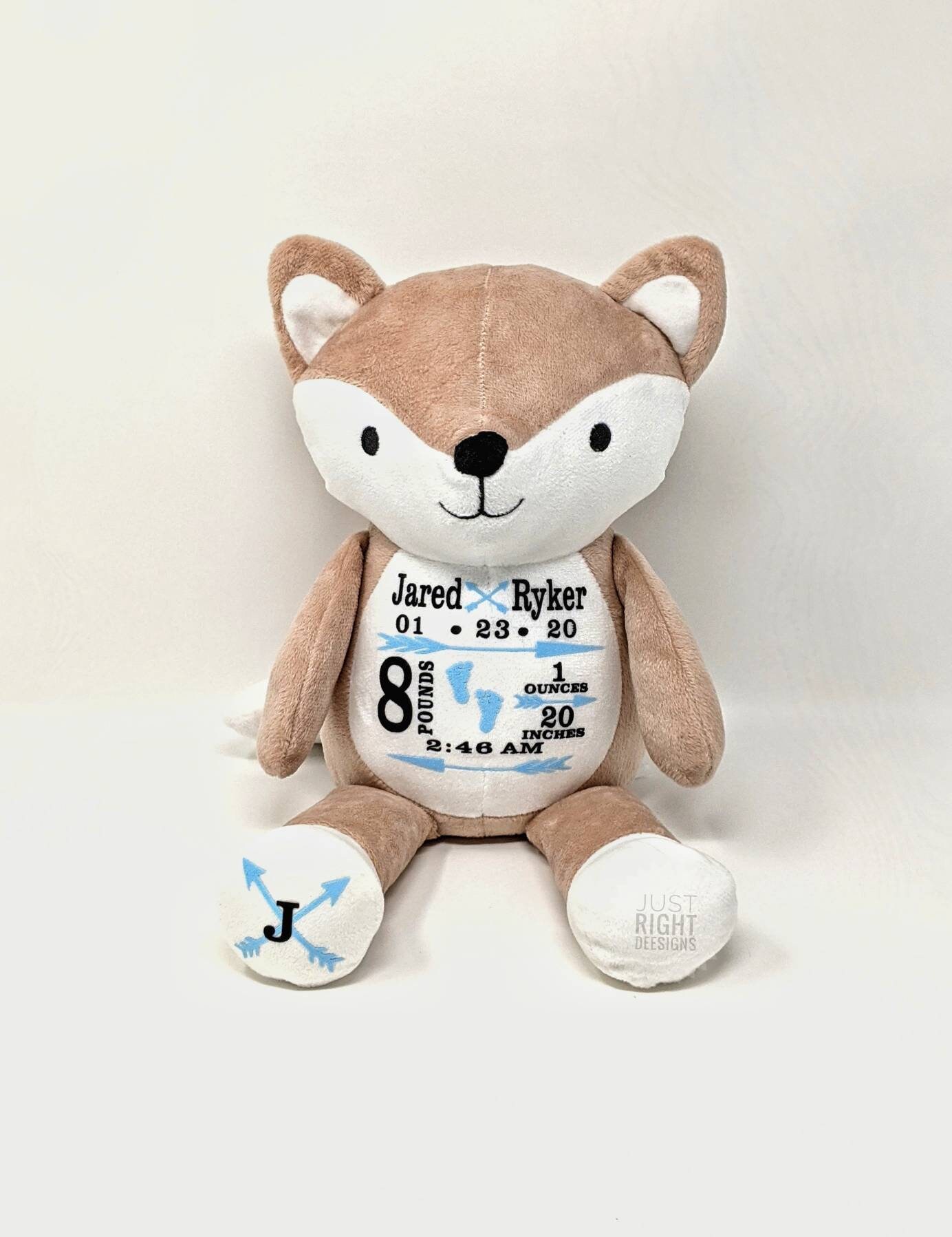 Birth Stat Baby Boy, Personalized Stuffed Fox  Gift, Birth Announceme…