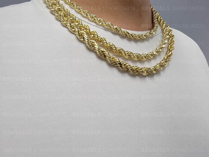 10K Real Yellow Gold Rope Chain Necklace, 7MM 8MM 9MM Thick, 18" 20" 22" 24" 26" 28" 30" Inch, Real Gold Chain, Diamond Cut Chain, Men Women image 3