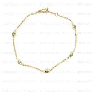 14K Solid Yellow Gold August Birthstone Natural Peridot By The Yard Anklet Chain, 10&quot; Inch, Real Gold Anklet, Birthstone Anklet, Women