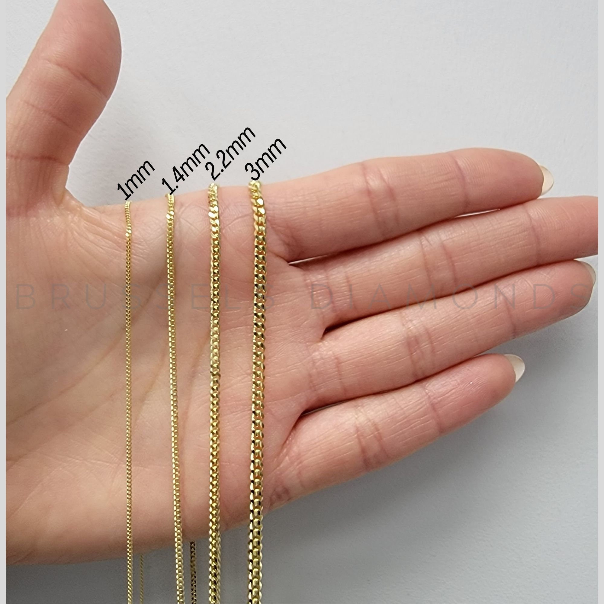14K Yellow Gold Cuban Chain Necklace 1MM 1.4MM 2.2MM 3MM 16 18