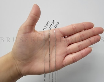 10K Solid White Gold Box Chain Necklace, 0.5MM 0.8MM 1MM Thick, 16" 18" 20" 22" 24" Inch, Real Gold Chain, Chain For Pendant, Women