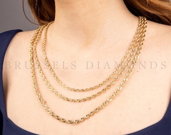 10K Real Yellow Gold Chain Rope Chain Necklace, 3.2MM 4MM 5MM Thick, 16Inch 18In 20" 22" 24" Inch, Real Gold Chain, Diamond Cut Chain, Women