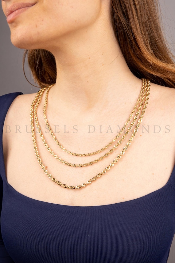 10K Real Yellow Gold Chain Rope Chain Necklace, 4MM 5MM