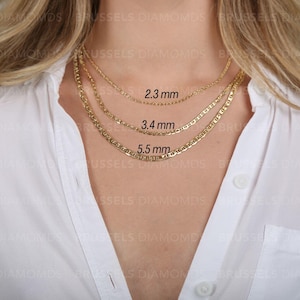 10K Yellow Gold Mariner Link Chain Necklace, 2.3MM 3.4MM 5.5MM Thick, 16" 18" 20" 22" 24" 26", Real Gold Necklace, Flat Mariner Chain, Women