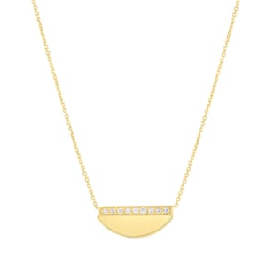 14K Solid Gold Semicircle Half Moon Diamond Pendant Necklace, 18" Inch, Real Gold, Natural Diamonds, Women