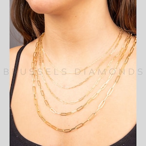 14K Solid Yellow Gold Paperclip Link Chain Necklace, Real Gold Necklace, 1.5 mm 2.1 mm 2.5 mm Thick, SOLID GOLD Links, Women