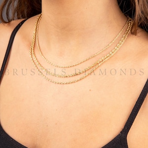 14K Real Yellow Gold Rope Chain Necklace, 16&quot; 18&quot; 20&quot; 22&quot; 24&quot;, 1.5MM 2MM 2.5MM Thick, Women Gold Chain, REAL Gold Chain, Diamond Cut Chain