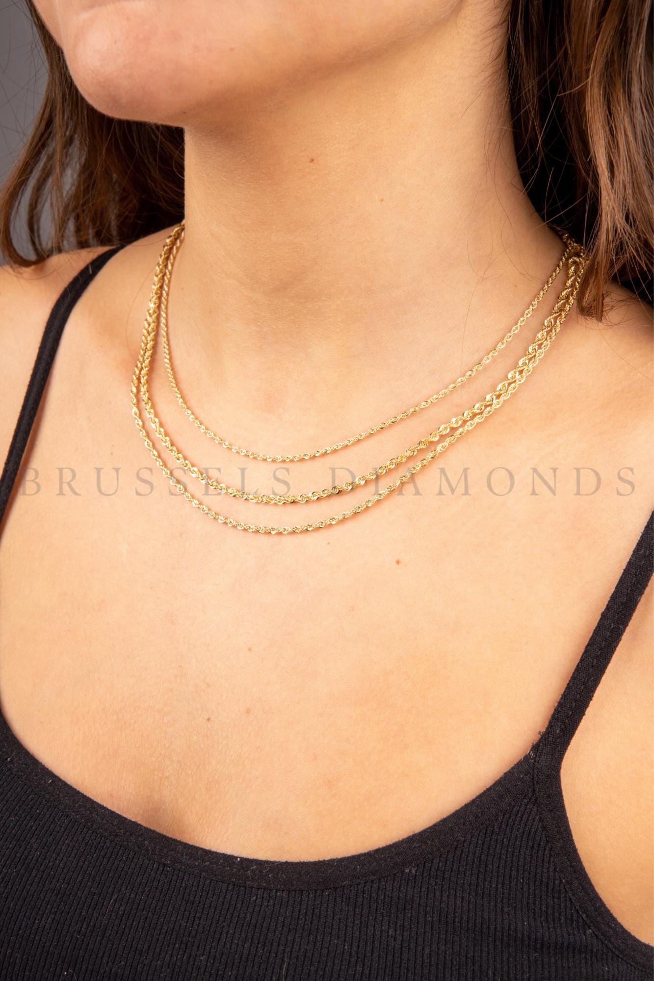 10K イエローゴールド 1.3mm ロープチェーン ペンダントネックレス (16、18、20、24インチ), 16 inch, ゴールド, 宝石なし 14Kイエローゴールド ロープチェーン ペンダントネックレス レディース