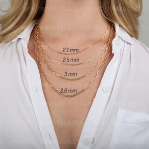 10K Solid Yellow Gold Paperclip Link Chain Necklace, 16" 18" 20" 22" 24" Inch, 2.1mm 2.5mm 3mm 3.6mm Thick, SOLID GOLD Paperclip, Women