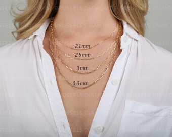 10K Solid Yellow Gold Paperclip Link Chain Necklace, 16&quot; 18&quot; 20&quot; 22&quot; 24&quot; Inch, 2.1mm 2.5mm 3mm 3.6mm Thick, SOLID GOLD Paperclip, Women