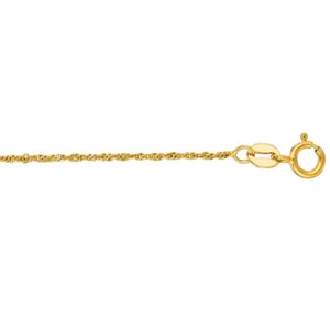 14K Solid Yellow Gold Dainty Singapore Rope Chain Bracelet, 1 MM Thick, 7&quot; Inch, Real Gold Bracelet, Girls Women